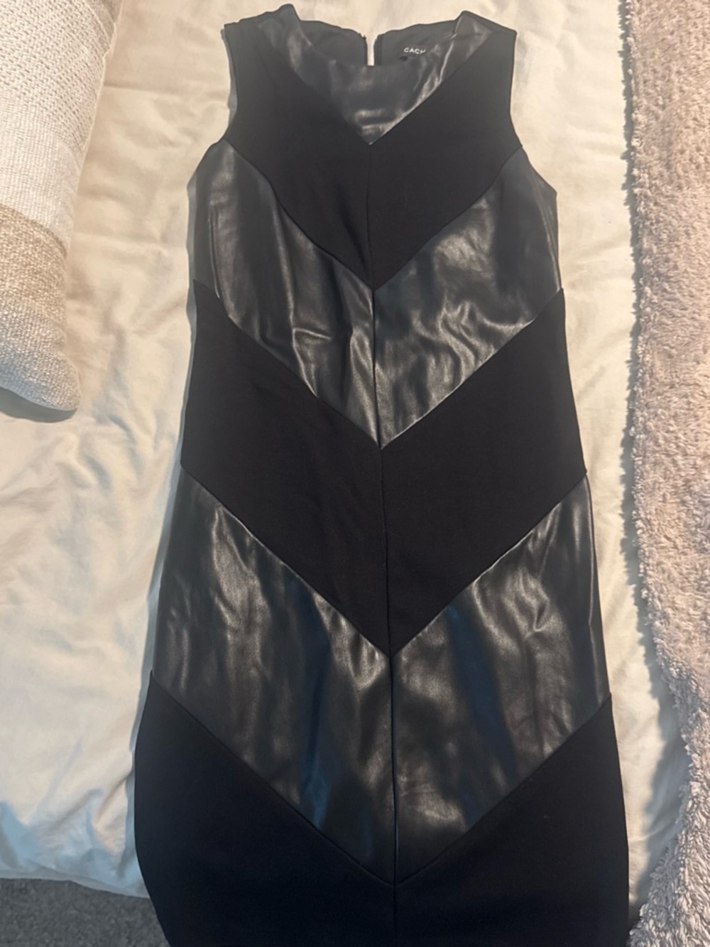 Cache Black Faux Leather and Knit Dress